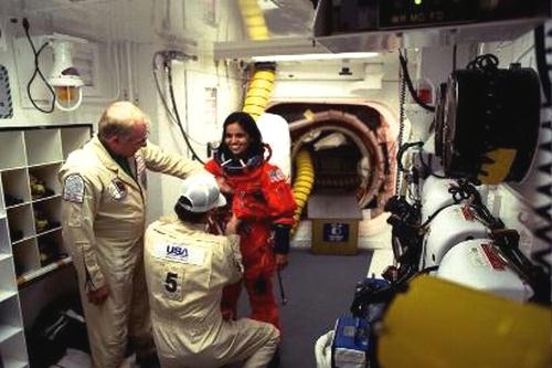 Fig 8 Kalpana Chawla inside the Space shuttle Fig 8 Kalpana Chawla inside the Space shuttle
