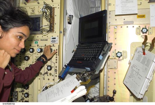 Kalpana chawla in the Control Console Kalpana chawla in the Control Console