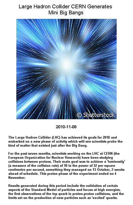 Fig 1 CERN generates Mini Big Bangs