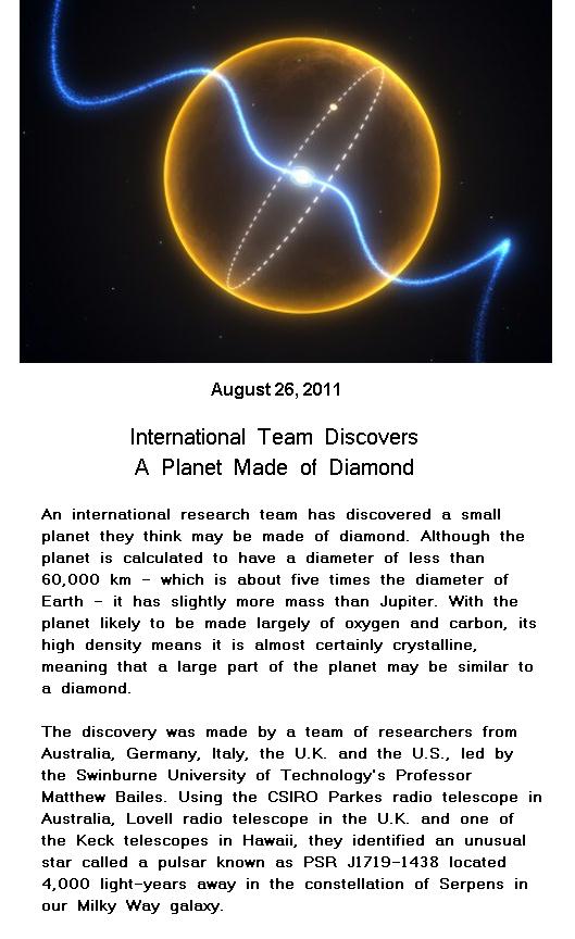 Fig 2 Diamond Planet orbiting a Pulsar